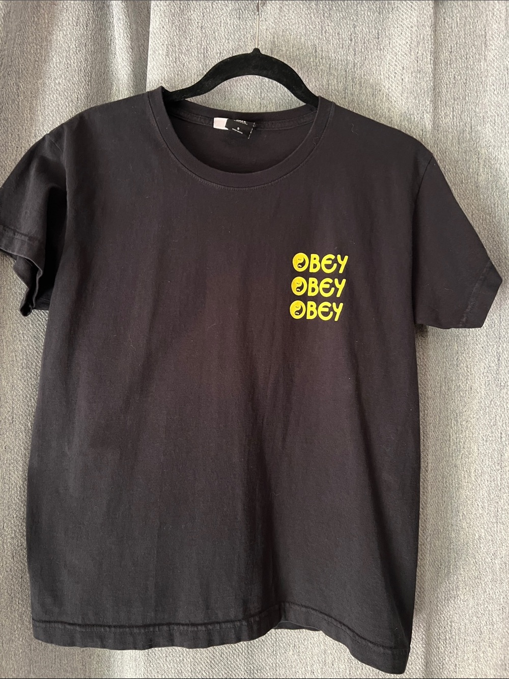 Obey Black Tee with Yellow Triple Logo